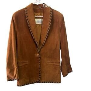 Dalmys Blazer Jacket Size Small Brown Suede Pockets Front Button Vintage 80’s